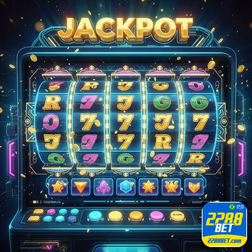 Imagem de uma máquina de slots com o banner do site 2288bet, plataforma de apostas online e jogos de cassino.